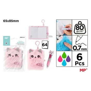 Set školních potřeb Notes pluszowy z kolorowym długopisem mini 4w1 0,7mm, Kotek, Main Paper