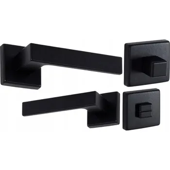 Dveřní kování KLIKA KE DVEŘÍM ČERNÁ ČTVERCOVÁ ROZETA SET WC