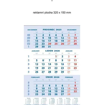 Kalendář Tříměsíční nástěnný kalendář 2026 modrý STANDARD (- akční cena jen do vyprodání zásob -)