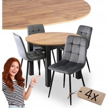 Jídelní stůl Stůl se židlemi Mebel Elite kulatý dub craft černý 4 ks rozkládací