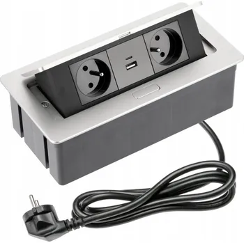 Elektrická zásuvka PRODLUŽOVAČ NÁBYTKU STOLNÍ GTV SOFT 2X ZÁSUVKA, USB A+C HLINÍK