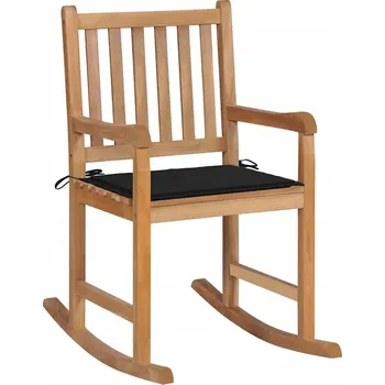 Křeslo Houpací křeslo z teakového dřeva s poduškou - černé, 58x92,5x106 cm