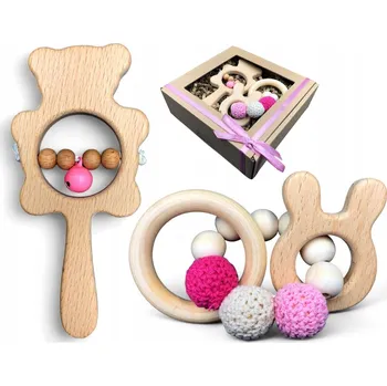 Kousátko chrastítko pro miminko dárek k narození v ekologické krabičce