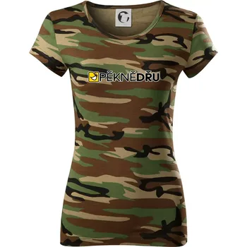 Dámské tričko Pěkně dřu lžíce - Dámské maskáčové triko - L ( Hnědý maskáč )