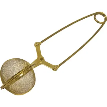 Cedník a síto Čajové sítko kleště, zlaté, výška: 45 mm, délka: 170 mm, šířka: 45 mm