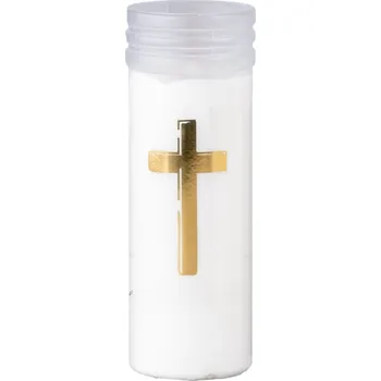 Svíčka Maják Svíčka hřbitovní vklad 200g kříž zlatý ~3 dny bílá litá