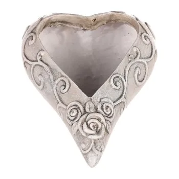 Obal květinový pietní - tvar srdce s růžemi, polyresin, barva šedá.