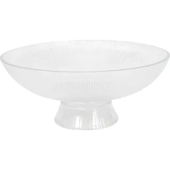 Skleněná mísa na noze s rýhovaným povrchem, výška: 110 mm, délka: 250 mm, šířka: 250 mm