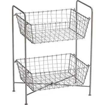 regál MADAM STOLTZ Kovový stojan se 2 košíky Steel