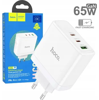 Síťová nabíječka Hoco N30 Glory, 2× USB-C + 1× USB-A, PD 65W, GaN, bílá