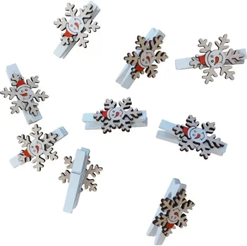 Vánoční dekorace Kolíčky vločky se sněhulákem 9ks 3001813-1