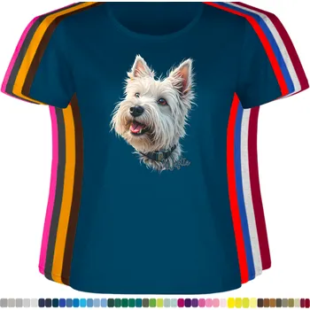 Dámské tričko damske-levne-bavlnene-tricko-digitalni-potisk-pes-westik Barva: Petrol - petrolejové, velikost: XXL