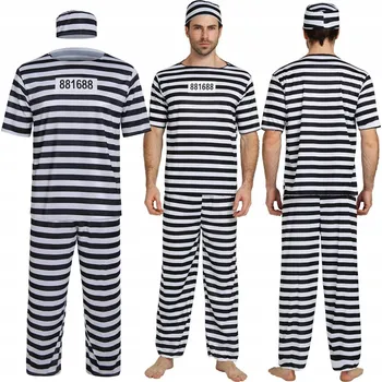 Karnevalový kostým KOSTÝM VĚZNĚ UNIVERZÁLNÍ PROUŽKOVANÝ OBLEK HALLOWEEN PLES KARNEVAL