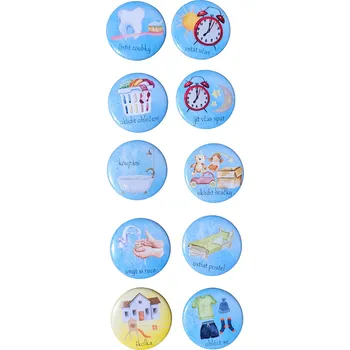 magnetka pro dítě Sada magnetek pro děti – příprava na školku, ručně malované, 37 mm