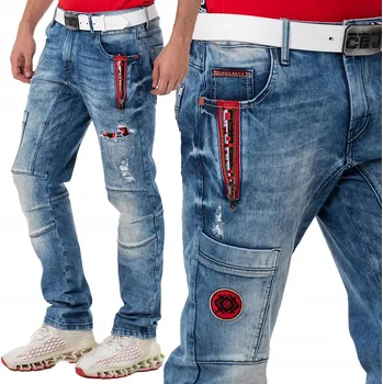 Pánské džíny Cipo Baxx Džíny s oděrkami, zipy a prošíváním, elastické pánské džíny slim fit, velikost 31/34