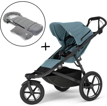 Kočárek Thule Urban Glide 3 Mid blue s magnetickou sponou + Fusak a rukávník JOMK Northern Grey