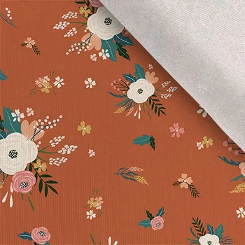 Zbytek - Teplákovina Takoy 150cm skořicové květiny