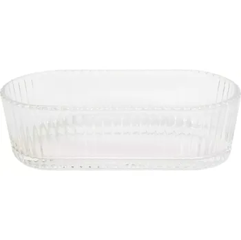 Skleněná oválná miska s rýhovaným povrchem, výška: 50 mm, délka: 170 mm, šířka: 80 mm