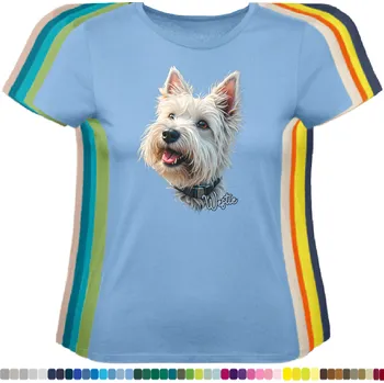 Dámské tričko damske-levne-bavlnene-tricko-digitalni-potisk-pes-westik Barva: Sky blue - nebesky modrá, velikost: XS
