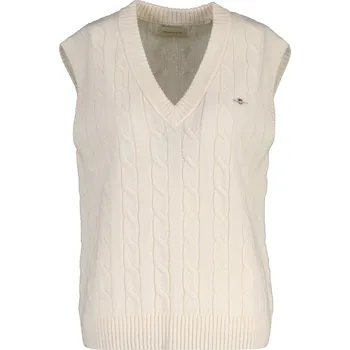 Dámský svetr VESTA GANT LAMBSWOOL CABLE V-NECK VEST CREAM
