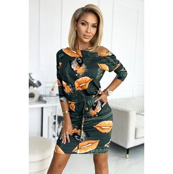 Dámské šaty Numoco Sportovní šaty s kapsami - zelené s oranžovými rty 13-165 Barva: Zelená, Velikost: XS