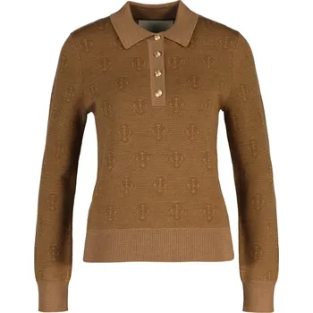 Dámský svetr SVETR GANT MONOGRAM KNIT POLO WHISKEY BROWN