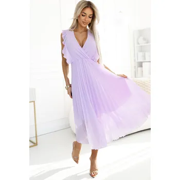 Dámské oblečení Numoco EMILY Plisované šaty s volánky a výstřihem - vřesová barva 315-7 Barva: Růžová, Velikost: XXL