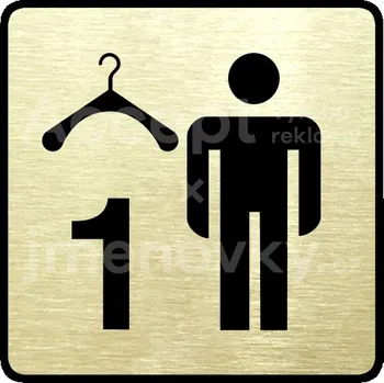 Informační tabulka Zlatý piktogram "šatna muži 1" s černým&nbsp;textem a rámečkem&nbsp;-