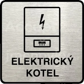 Informační tabulka Stříbrný piktogram "elektrický kotel" s černým textem a rámečkem - 80 x 80 mm