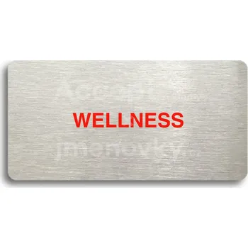 Značení Stříbrný&nbsp;piktogram "WELLNESS" s červeným textem bez rámečku&nbsp;-