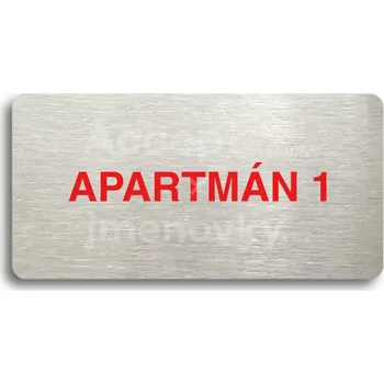 Značení Stříbrný piktogram "APARTMÁN 1" s červeným textem bez rámečku -