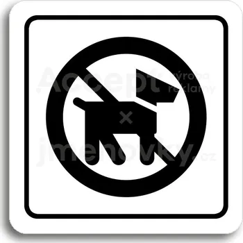 Značení Bílý piktogram "zákaz vstupu se psem II" s černým textem a rámečkem -