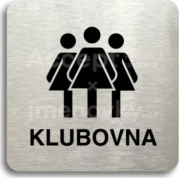 Značení Stříbrný piktogram "klubovna III" s černým&nbsp;textem bez rámečku -