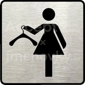 Informační tabulka Stříbrný piktogram "převlékací box VII" s černým textem a rámečkem - 80 x 80 mm