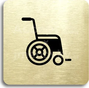 Informační tabulka Zlatý piktogram "invalidní vozík" s černým textem bez rámečku - 80 x 80 mm