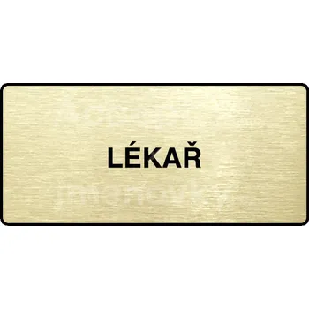 Informační tabulka Zlatý piktogram "LÉKAŘ" s černým textem a rámečkem -