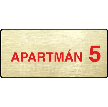 Informační tabulka Zlatý piktogram "APARTMÁN 5 II" s červeným textem a rámečkem -