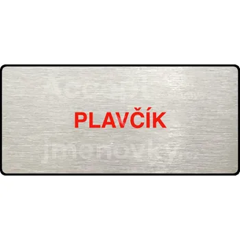 Informační tabulka Stříbrný&nbsp;piktogram "PLAVČÍK" s červeným textem a rámečkem&nbsp;-
