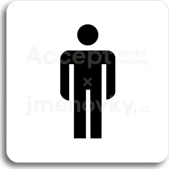 Informační tabulka Bílý piktogram "WC muži" s černým textem bez rámečku&nbsp;-