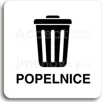 Informační tabulka Bílý piktogram "popelnice III" s černým textem bez rámečku&nbsp;-