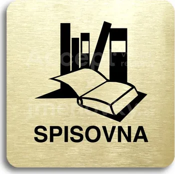 Informační tabulka Zlatý piktogram "spisovna" s černým textem bez rámečku -