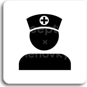 Informační tabulka Bílý piktogram "vrchní sestra III" s černým textem bez rámečku - 80 x 80 mm