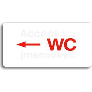 Značení Bílý piktogram "WC VLEVO" s červeným textem bez rámečku -