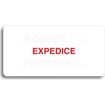 Značení Bílý piktogram "EXPEDICE" s červeným textem bez rámečku -