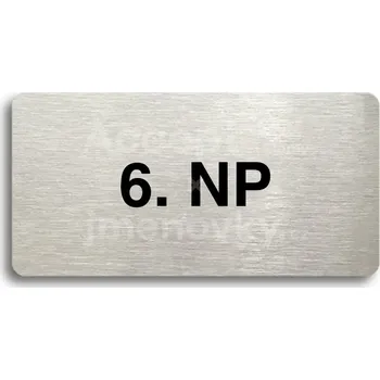 Značení Stříbrný piktogram "6. NP" s černým textem bez rámečku -