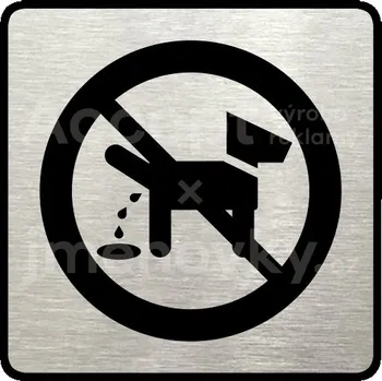 Informační tabulka Stříbrný piktogram "zákaz venčení zvířat" s černým textem a rámečkem -