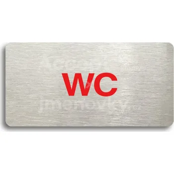 Informační tabulka Stříbrný&nbsp;piktogram "WC" s červeným textem bez rámečku&nbsp;-