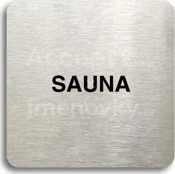 Informační tabulka Stříbrný piktogram "sauna" s černým&nbsp;textem bez rámečku -