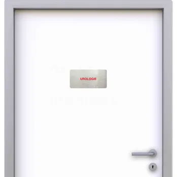 Informační tabulka Stříbrný piktogram "UROLOGIE" s červeným textem bez rámečku -