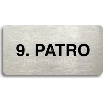 Informační tabulka Stříbrný piktogram "9. PATRO" s černým&nbsp;textem bez rámečku -
